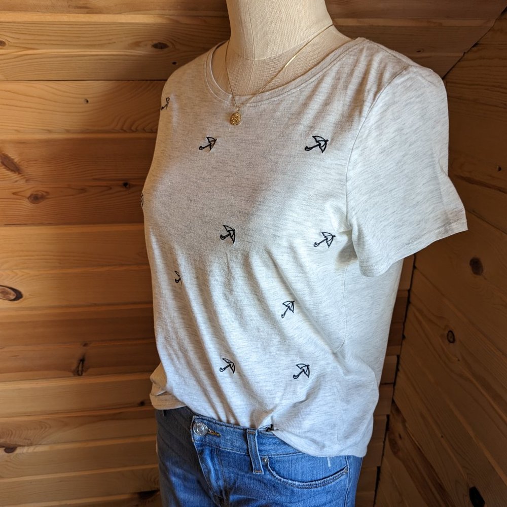 Anthropologie Lili's Closet Grey Umbrella Embroidered Tee